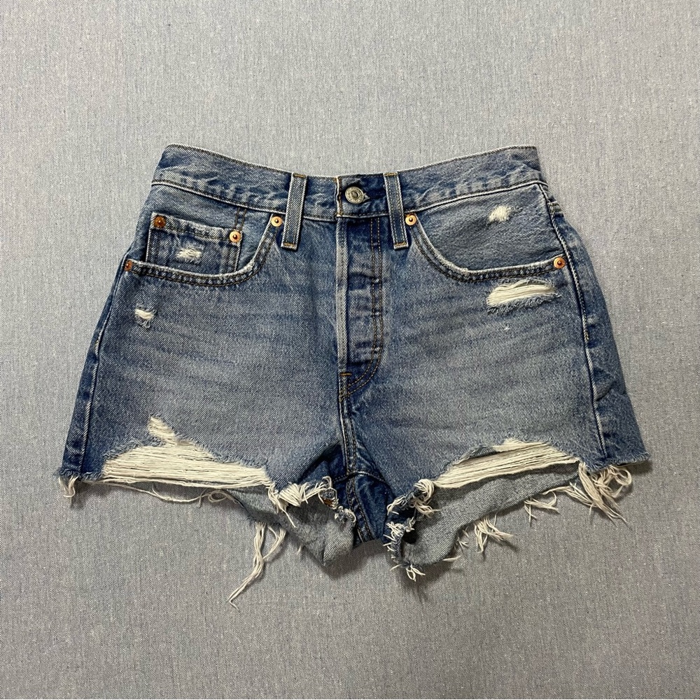 Levi's Blue Distressed Jean Shorts